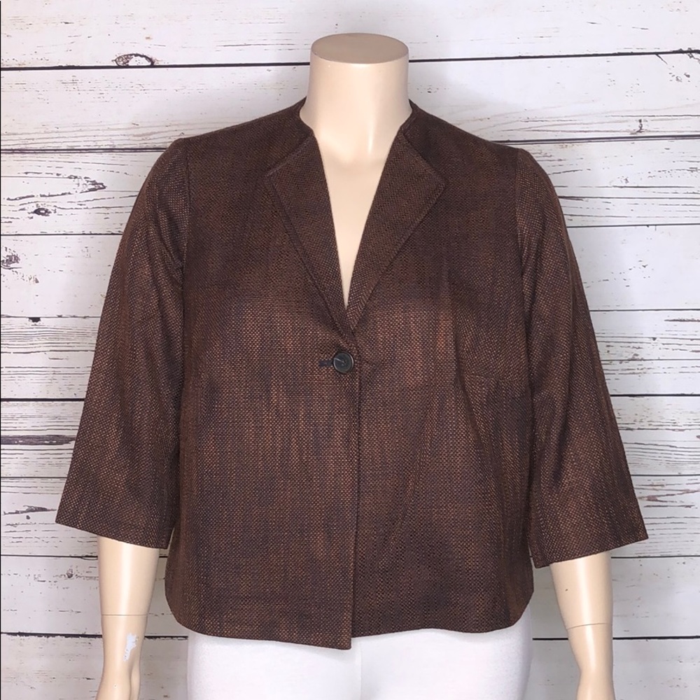 Coldwater Creek NWT Size 18 Brown & Blue Tweed One Button Sienna Jacket Blazer